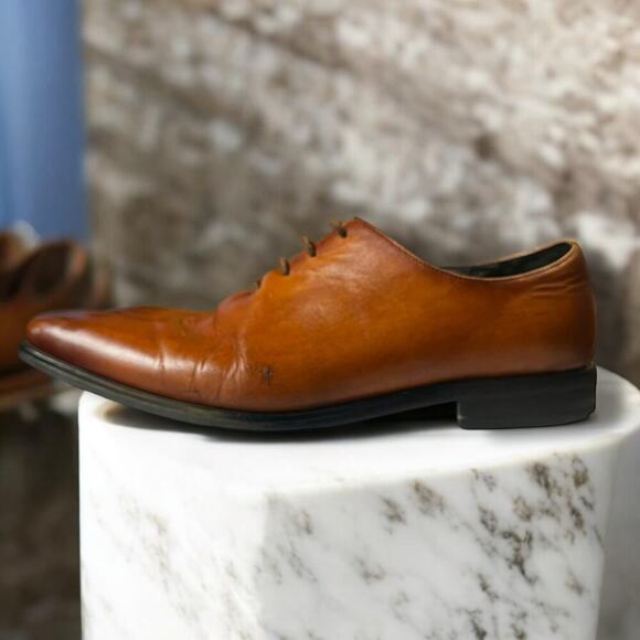 Gifennse Dress Shoes Mens Brown Leather Plain Toe Lace Up Size 10.5